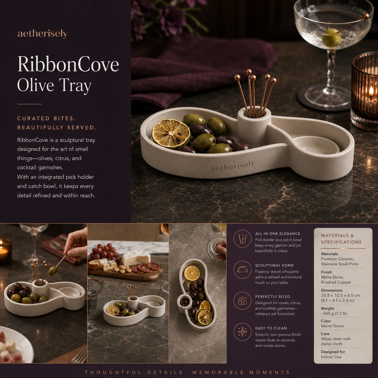 Aetherisely™ RibbonCove™ Divided Aperitif Tray