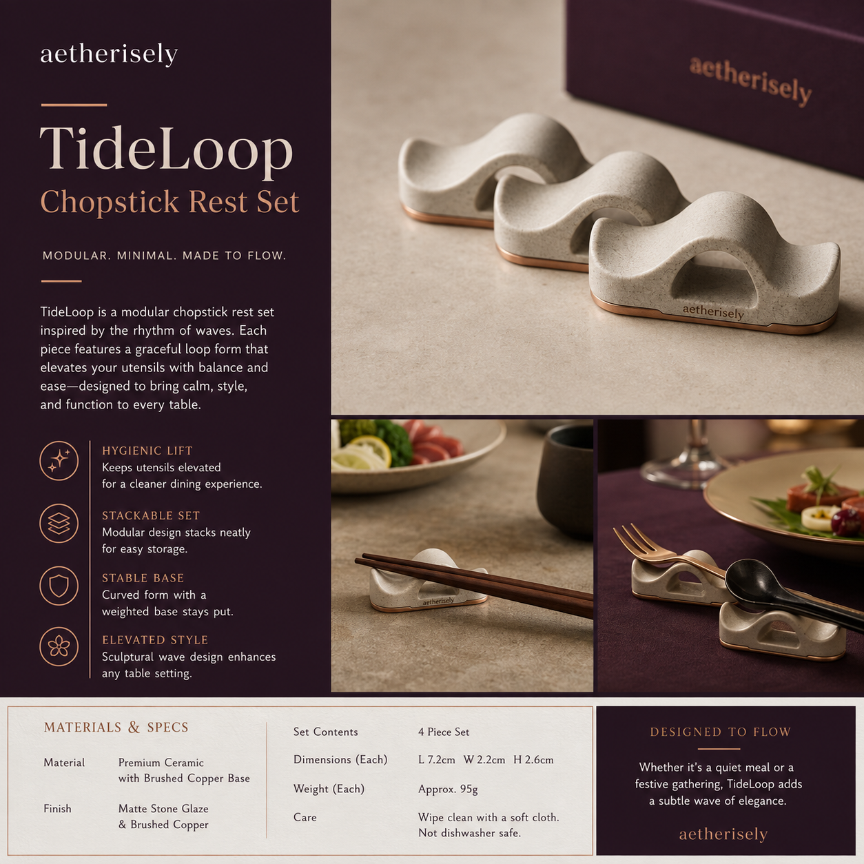 Aetherisely™ TideLoop™ Porcelain Chopstick Waves
