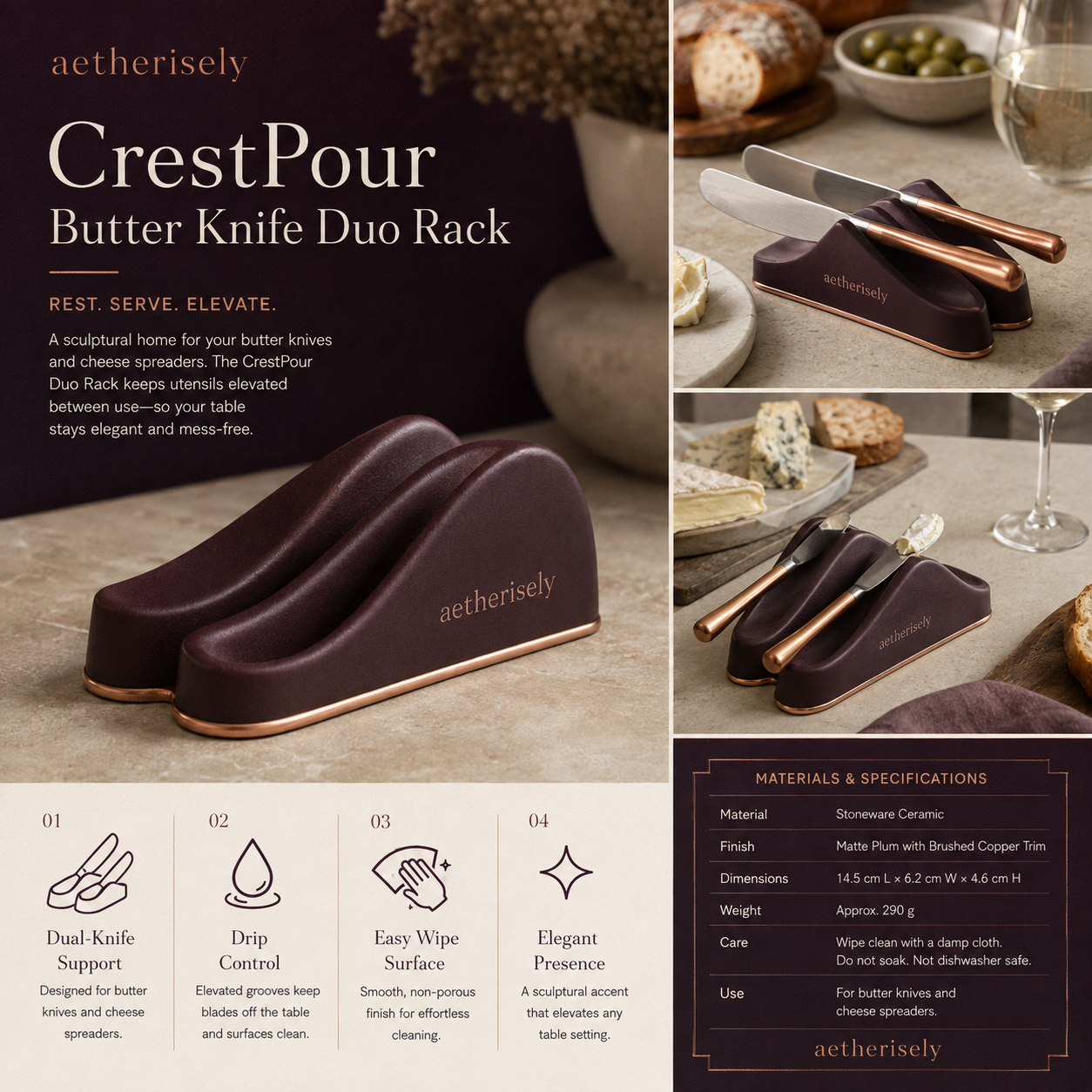Aetherisely™ CrestPour™ Twin Butter Knife Platforms