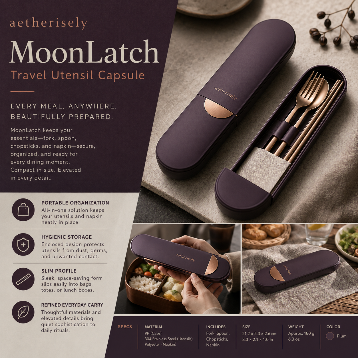 Aetherisely™ MoonLatch™ Personal Flatware Capsule