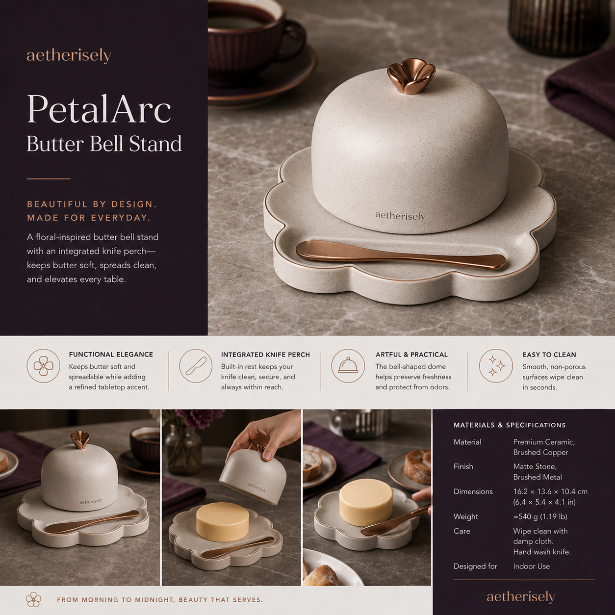 Aetherisely™ PetalArc™ Sculptural Butter Bell