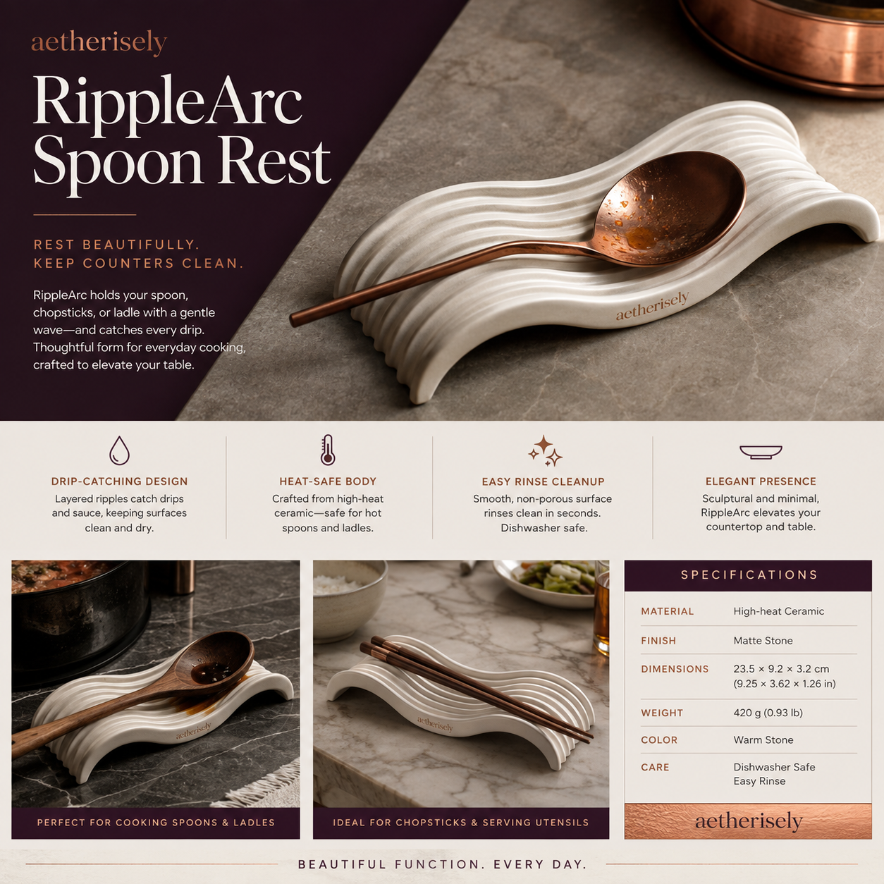 Aetherisely™ RippleArc™ Sculpted Spoon Landing