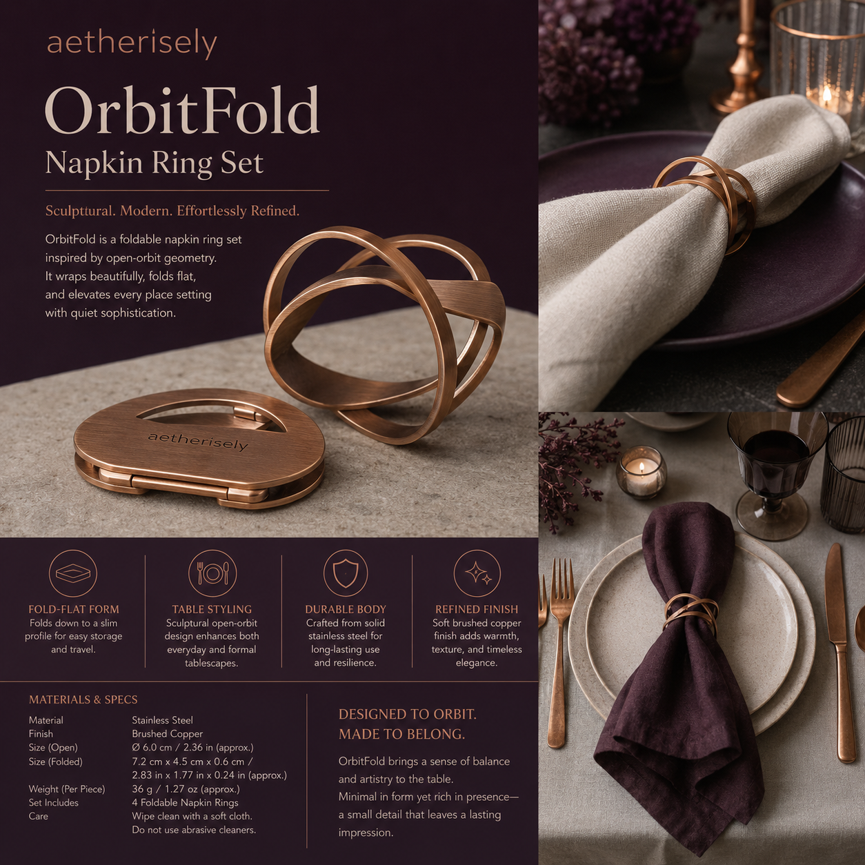 Aetherisely™ OrbitFold™ Convertible Napkin Rings
