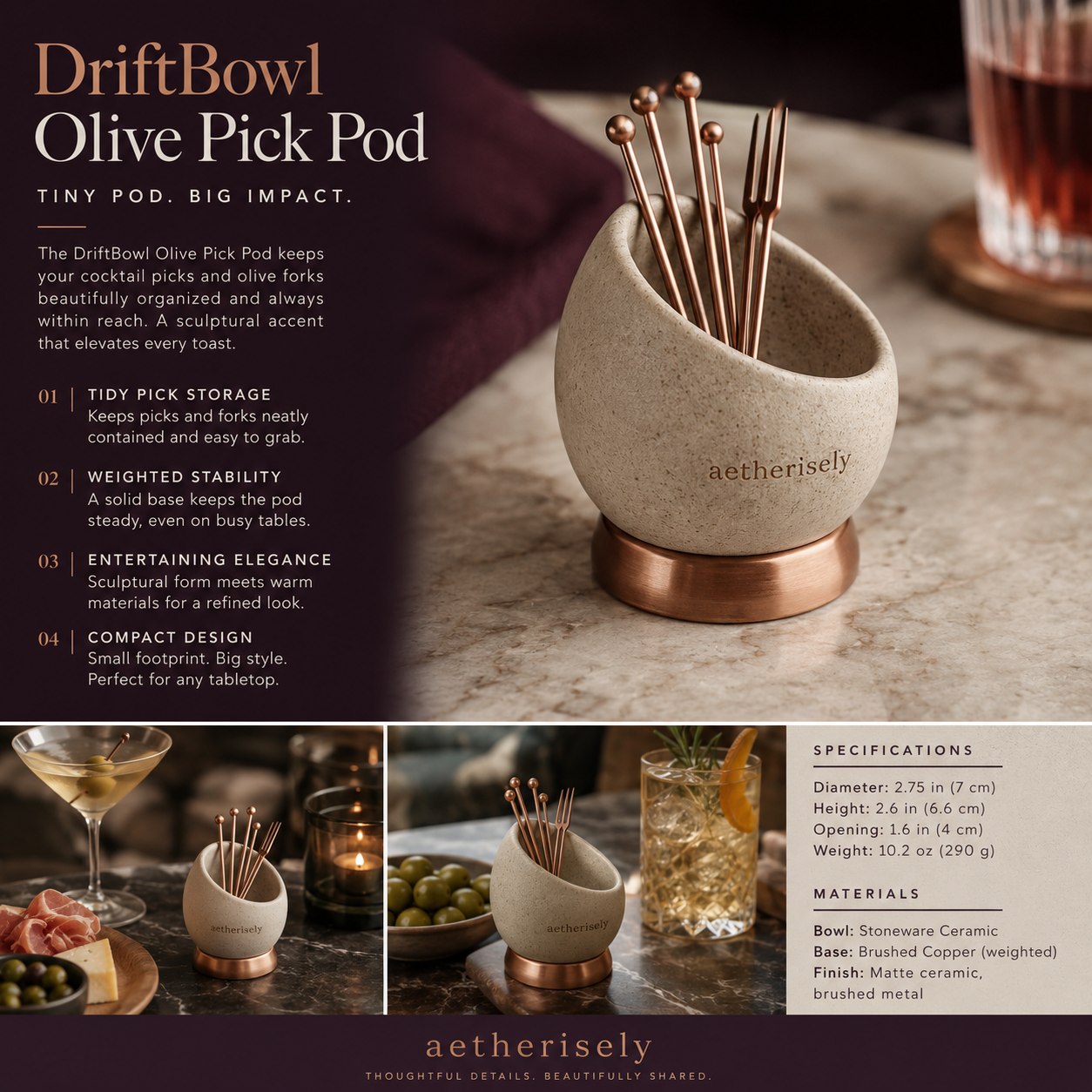 Aetherisely™ DriftBowl™ Textured Cocktail Pick Vessel