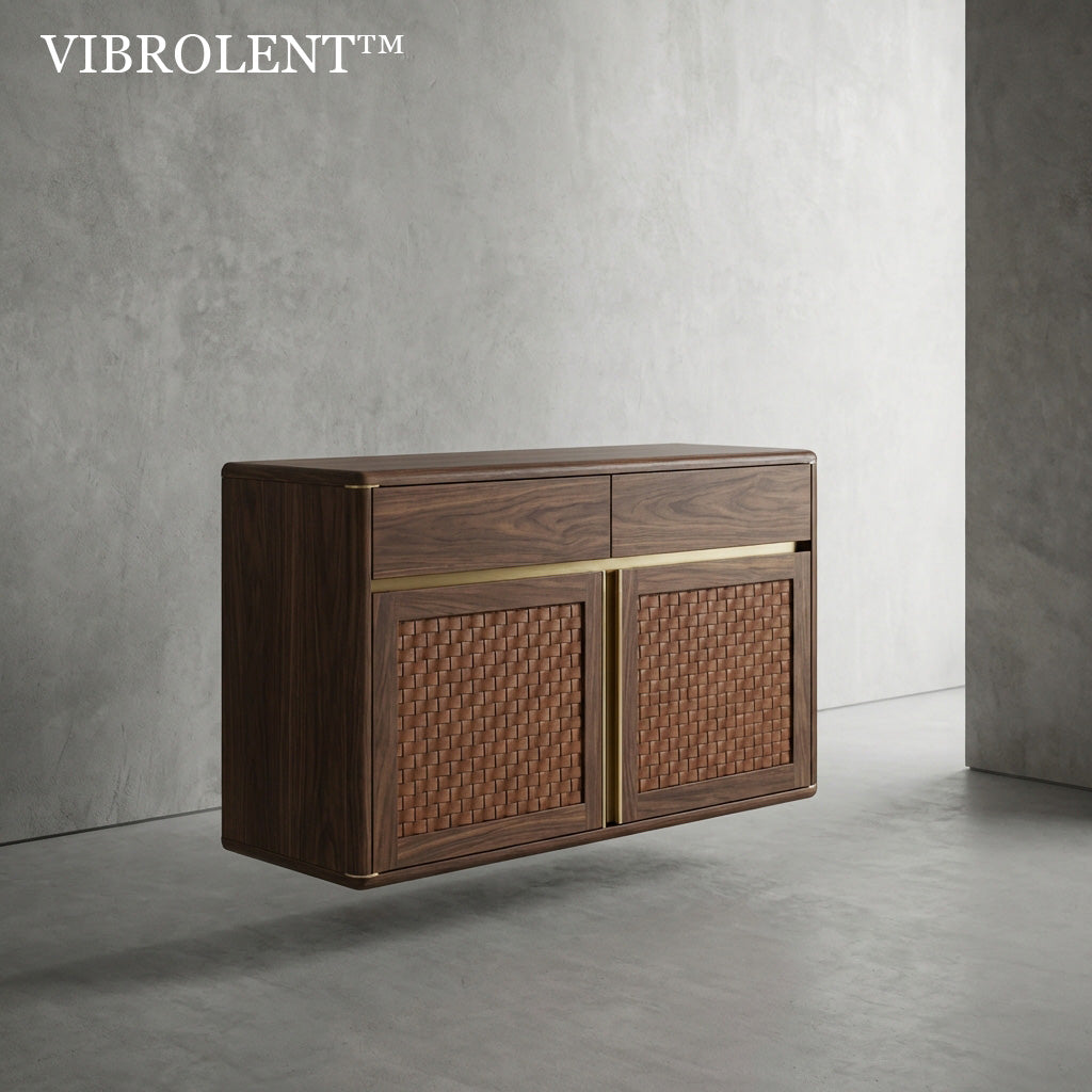 🪵 Vibrolent™ THE AETHER WOVEN CREDENZA "Floor space is the ultimate luxury in a modern home. By severing the connection to the ground, we created a heavyweight storage solution that feels lighter than air."